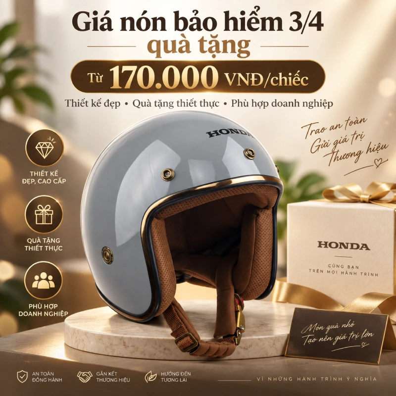 Giá nón bảo hiểm quà tặng dòng 3/4 không kính từ 170.000 VNĐ/chiếc