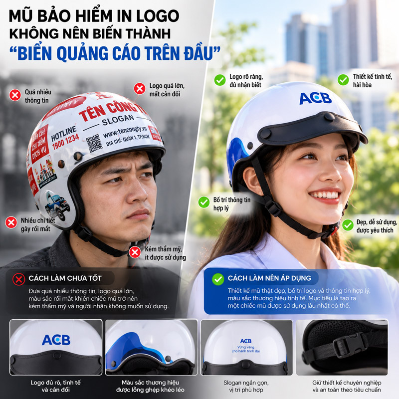 Mũ bảo hiểm in logo không nên biến thành "biển quảng cáo trên đầu"
