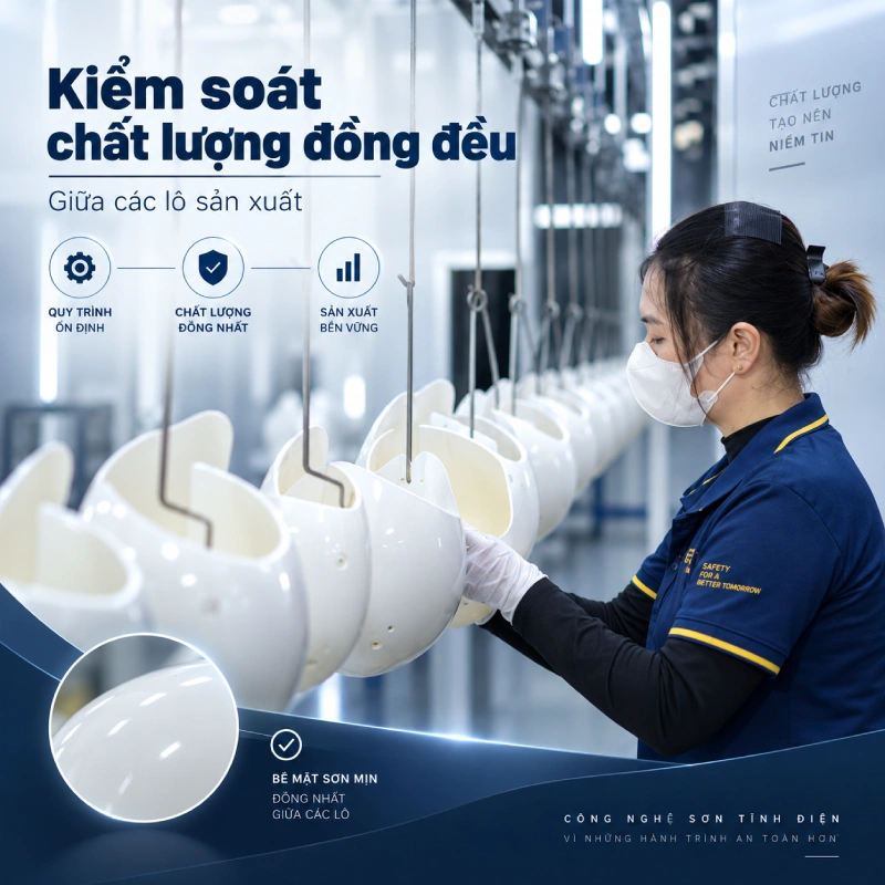 Công nghệ sơn tĩnh điện trong sản xuất mũ bảo hiểm giúp Tăng khả năng kiểm soát chất lượng giữa các lô sản xuất