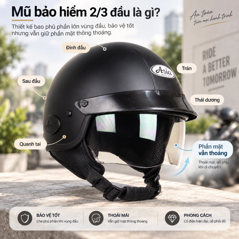 Mũ bảo hiểm 2/3 đầu là gì