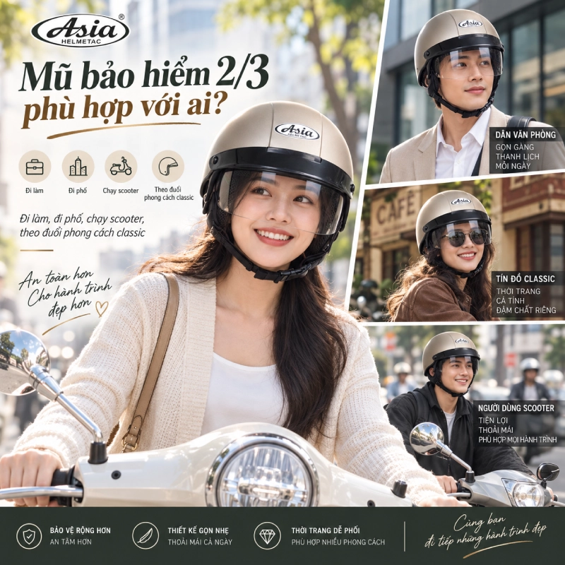 Mũ bảo hiểm 2/3 phù hợp với ai?