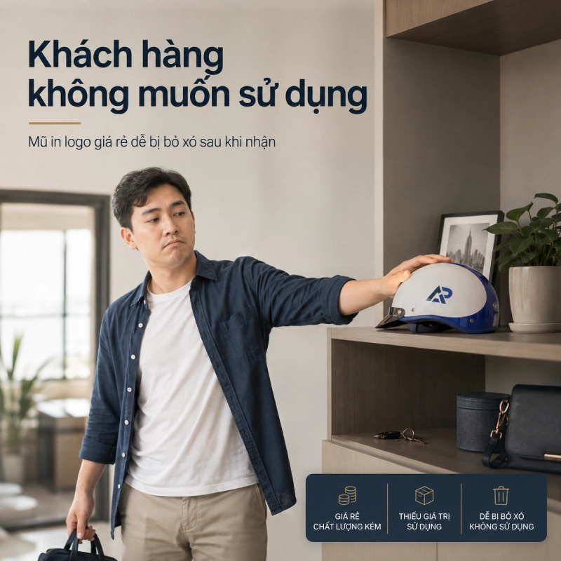 Mũ bảo hiểm in logo giá rẻ, kém chất lượng Mũ kém chất lượng khiến khách hàng không muốn sử dụng