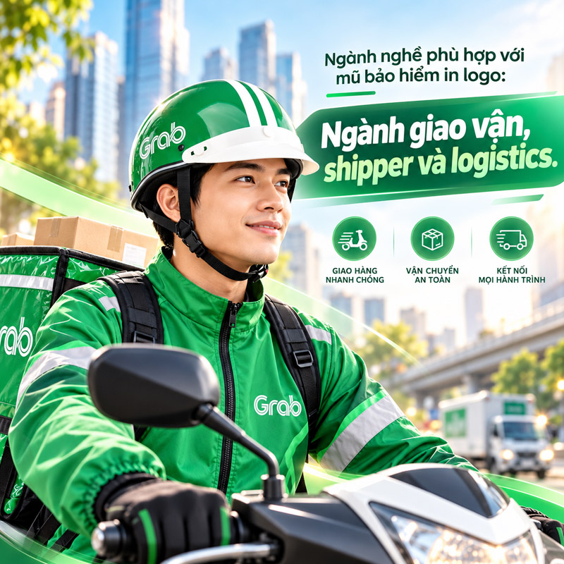 Mũ bảo hiểm in logo phù hợp với ngành nghề nào? Ngành giao vận, shipper và logistics.