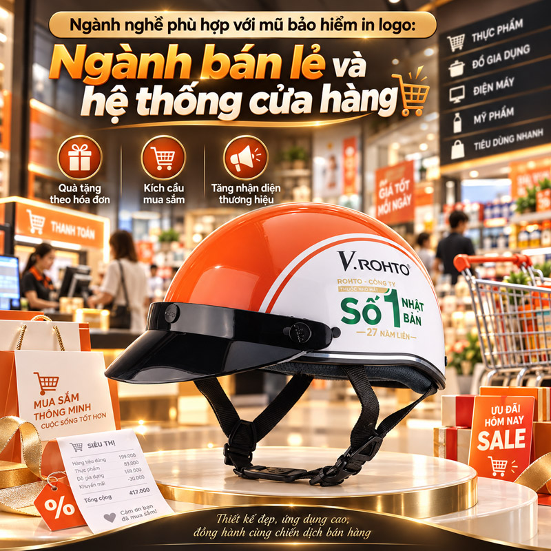 Mũ bảo hiểm in logo phù hợp với ngành nghề nào? Ngành bán lẻ và hệ thống cửa hàng