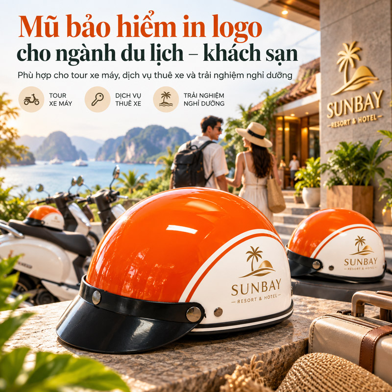Mũ bảo hiểm in logo phù hợp với ngành nghề nào? Ngành du lịch, khách sạn và dịch vụ lưu trú