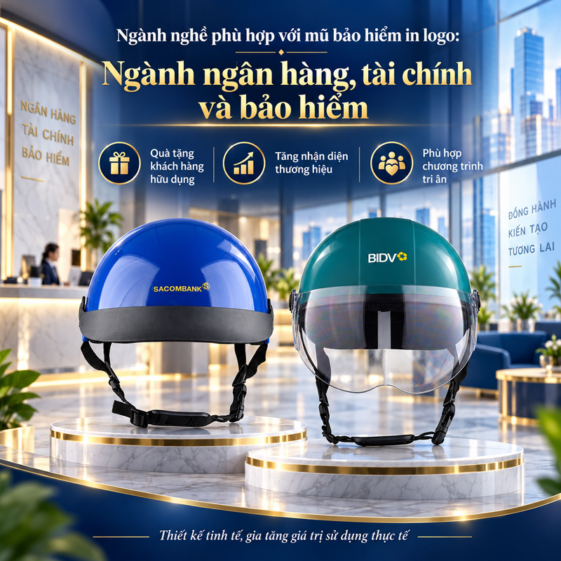 Mũ bảo hiểm in logo phù hợp với ngành nghề nào? Ngành ngân hàng, tài chính và bảo hiểm