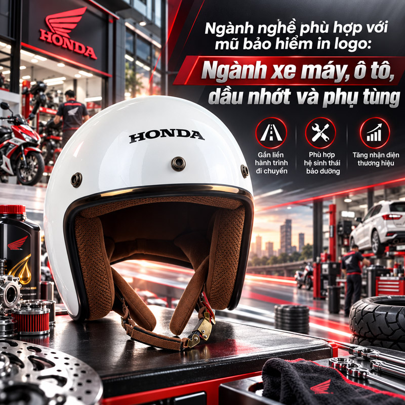 Mũ bảo hiểm in logo phù hợp với ngành nghề nào? Ngành xe máy, ô tô, dầu nhớt và phụ tùng