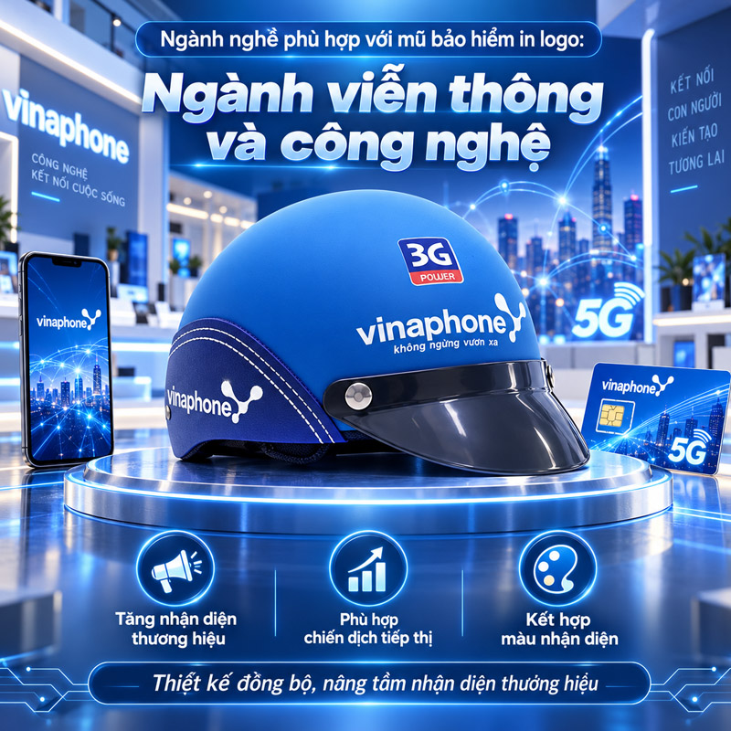 Mũ bảo hiểm in logo phù hợp với ngành nghề nào? Ngành viễn thông và công nghệ