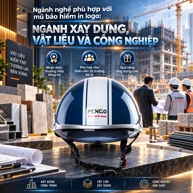 Mũ bảo hiểm in logo phù hợp với ngành nghề nào? Ngành xây dựng, vật liệu và công nghiệp