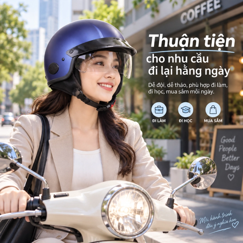 Ưu điểm của mũ bảo hiểm 2/3 Thuận tiện cho nhu cầu đi lại hằng ngày