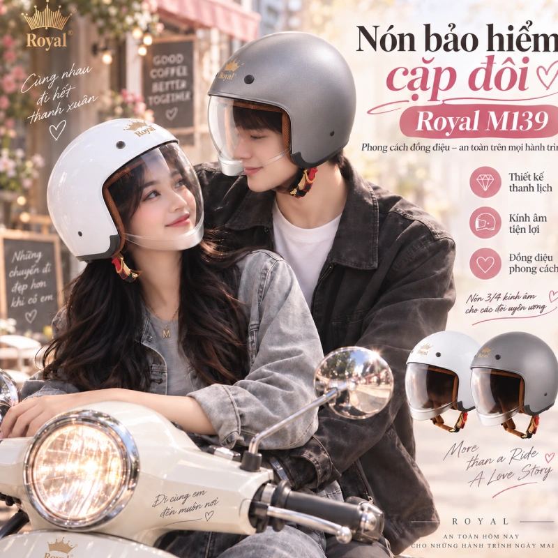 Mẫu nón bảo hiểm cặp cực đẹp cho đôi uyên ương M139
