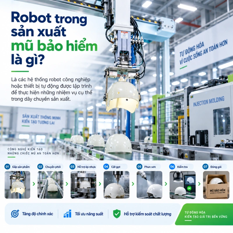 Robot trong sản xuất mũ bảo hiểm là công nghệ tự động nhiều điểm ưu việt