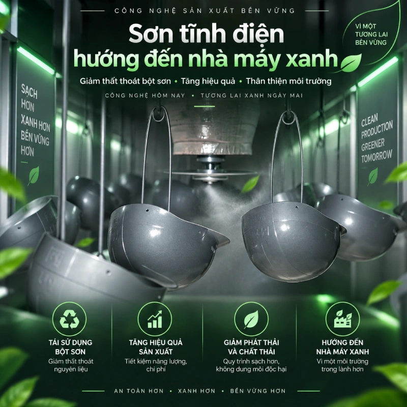 Công nghệ Sơn tĩnh điện trong sản xuất mũ bảo hiểm giúp bảo vệ môi trường, hướng đến nhà máy xanh