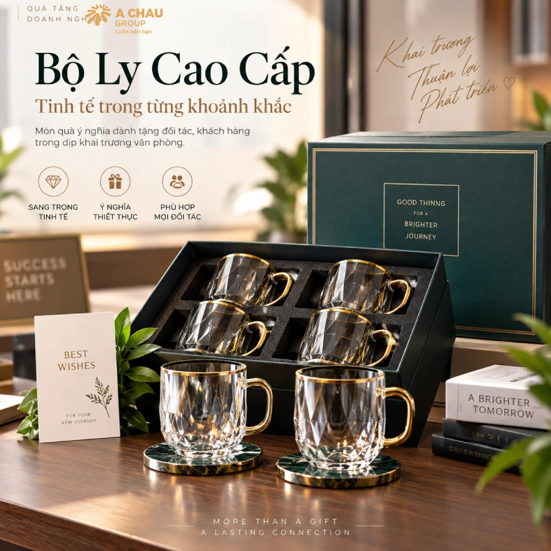 30 món quà khai trương văn phòng mới phồn thịnh phát tài lộc 18 Tặng bộ ly cao cấp