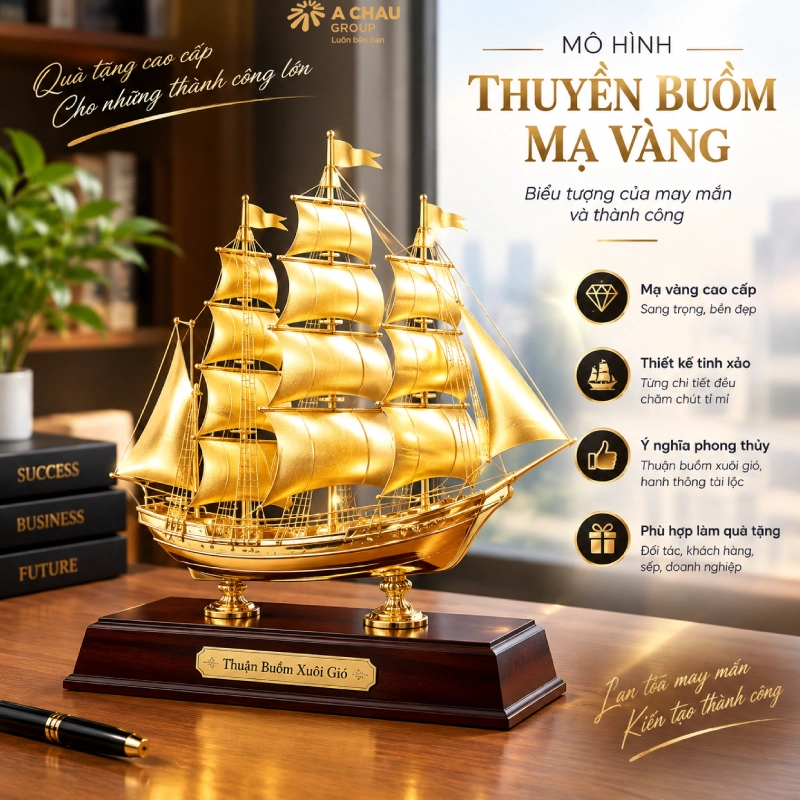 30 món quà khai trương văn phòng mới phồn thịnh phát tài lộc 13 Tặng Mô hình thuyền buồm mạ vàng