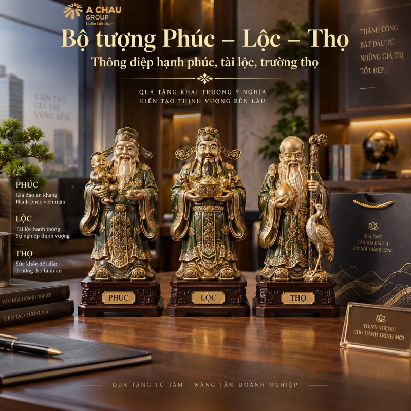 30 món quà khai trương văn phòng mới phồn thịnh phát tài lộc 31 Tặng Bộ tượng Phúc – Lộc – Thọ