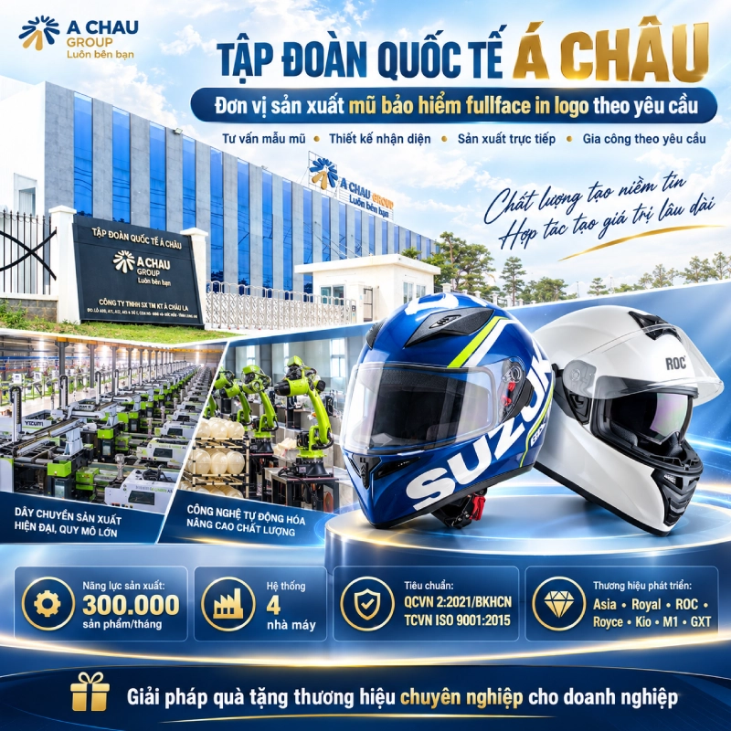 Tập đoàn Quốc tế Á Châu – đơn vị sản xuất mũ bảo hiểm fullface in logo theo yêu cầu