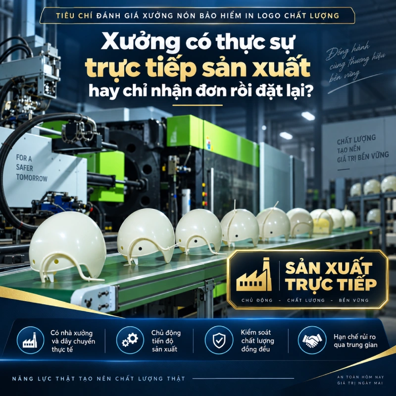 Tiêu chí đánh giá xưởng nón bảo hiểm in logo chất lượng là phải có nhà máy sản xuất trực tiếp