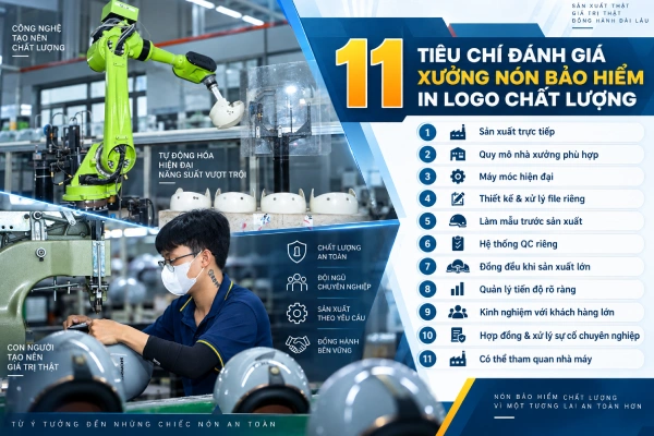 11 tiêu chí đánh giá xưởng nón bảo hiểm in logo chất lượng