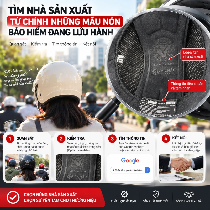 Tìm nhà sản xuất từ chính những mẫu nón bảo hiểm đang lưu hành