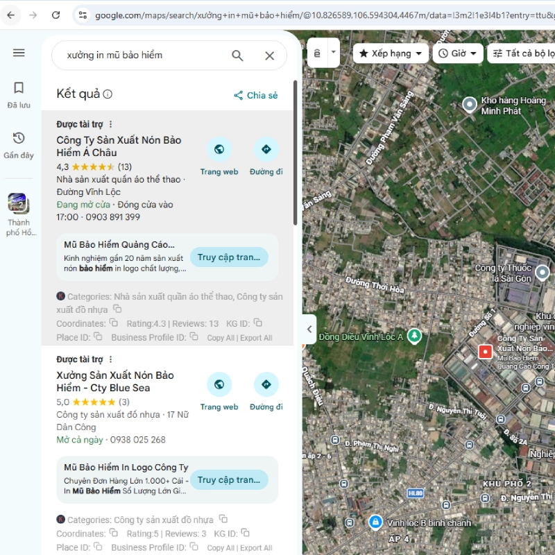 Cách tìm xưởng in mũ bảo hiểm uy tín qua Google Maps