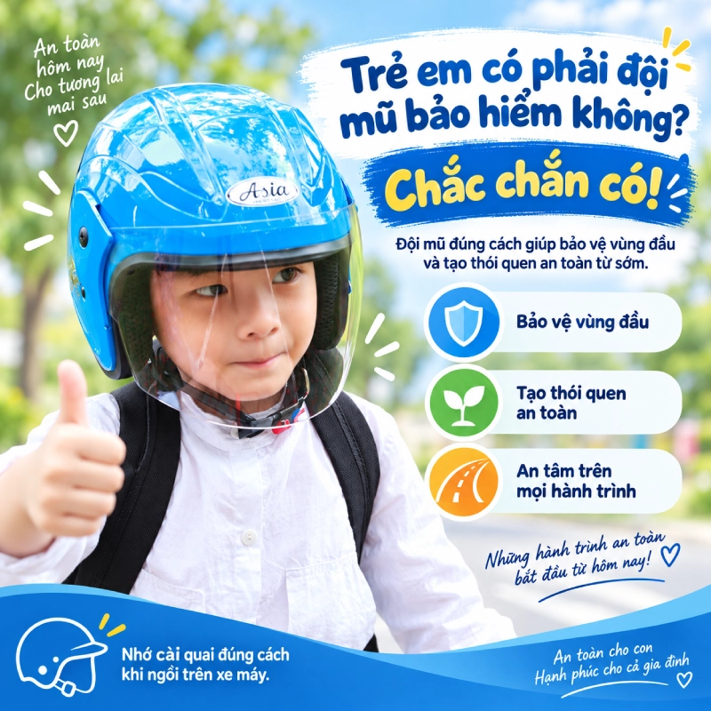 Trẻ em có phải đội mũ bảo hiểm không? Có 