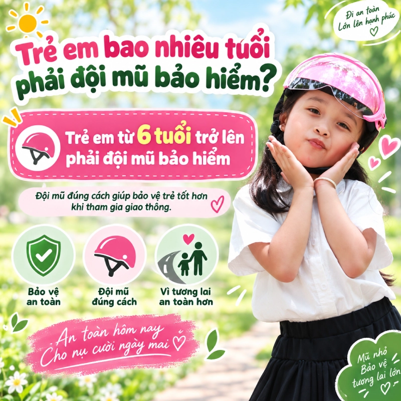 Trẻ em mấy tuổi phải đội mũ bảo hiểm? Trẻ từ 6 tuổi bắt buộc phải đội nón bảo hiểm
