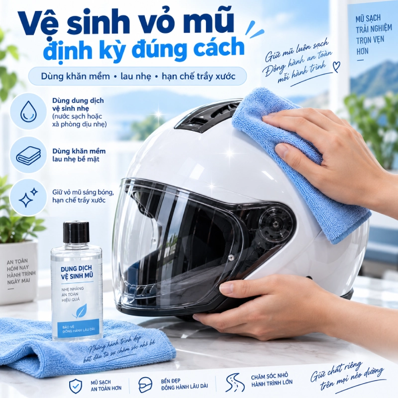 Cách bảo quản mũ bảo hiểm đúng cách giúp tăng tuổi thọ 5 Vệ sinh vỏ mũ định kỳ đúng cách