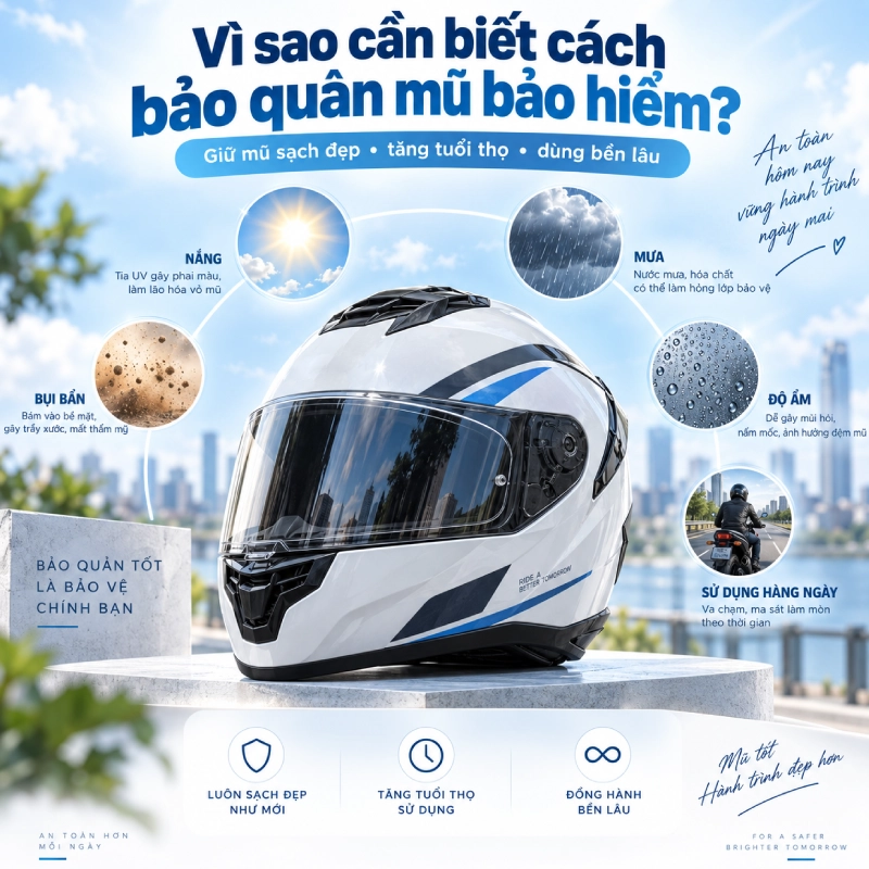 Cách bảo quản mũ bảo hiểm đúng cách giúp tăng tuổi thọ 1 Vì sao cần biết cách bảo quản mũ bảo hiểm?