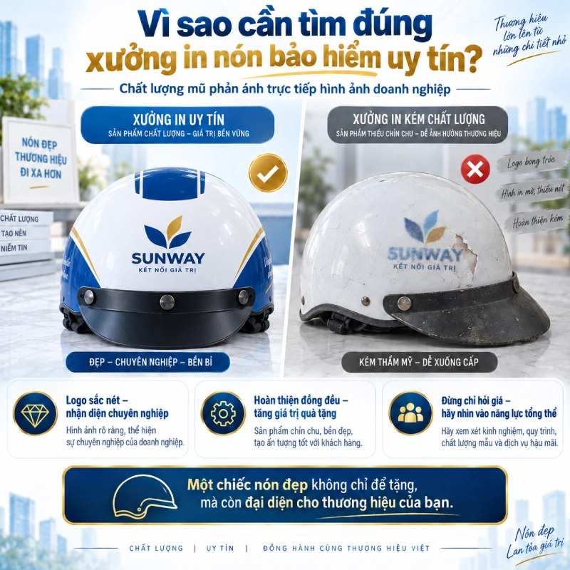 Vì sao cần tìm đúng xưởng in nón bảo hiểm uy tín?