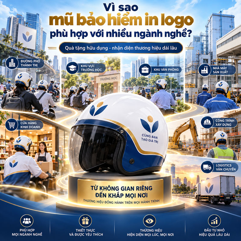 Vì sao mũ bảo hiểm in logo phù hợp với nhiều ngành nghề?