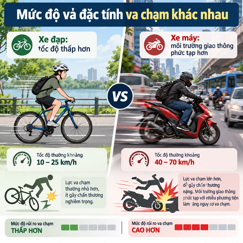 Vì sao mũ xe đạp không nên dùng khi đi xe máy vì mức độ và đặc tính va chạm khác nhau