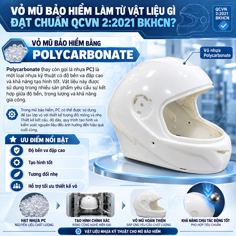 Vỏ mũ bảo hiểm là gì? Làm từ vật liệu nào? 8 Vỏ mũ bằng Polycarbonate