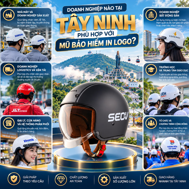 Chuyên cung cấp mũ bảo hiểm in logo ở Tây Ninh theo yêu cầu 1 Các doanh nghiệp nên sử dụng mũ bảo hiểm in logo ở Tây Ninh