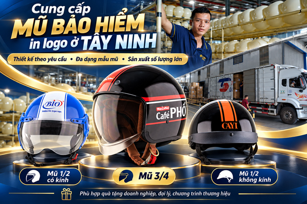 Chuyên cung cấp mũ bảo hiểm in logo ở Tây Ninh theo yêu cầu