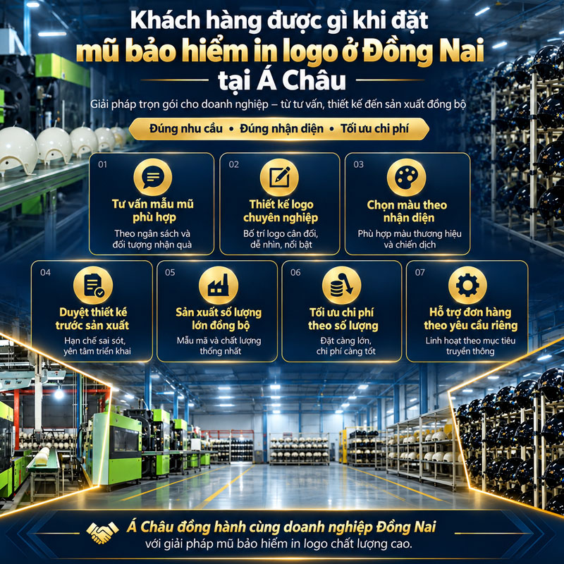Khách hàng được gì khi đặt mũ bảo hiểm in logo ở đồng nai tại Á Châu