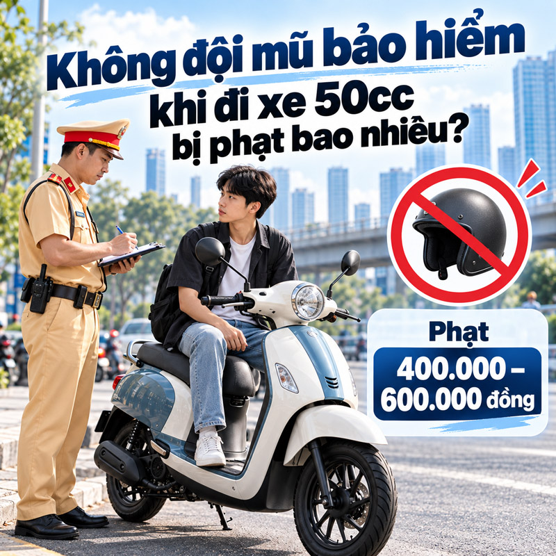 Không đội mũ bảo hiểm khi đi xe 50cc bị phạt bao nhiêu?