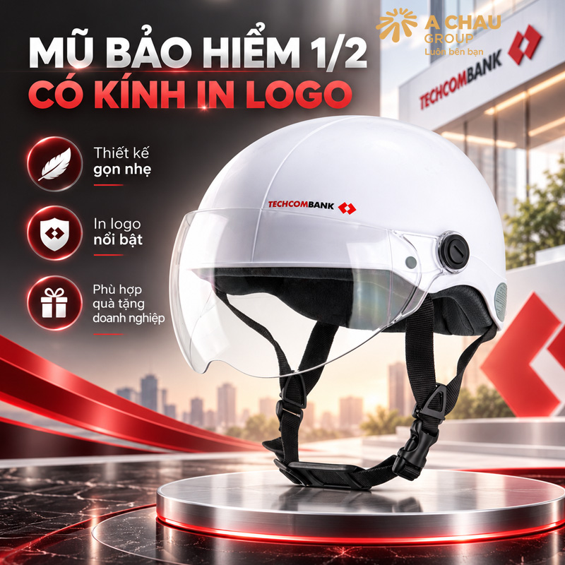 Mũ bảo hiểm nửa đầu có kính in logo