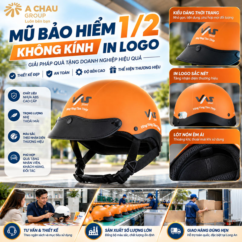 Mũ bảo hiểm 1/2 không kính in logo