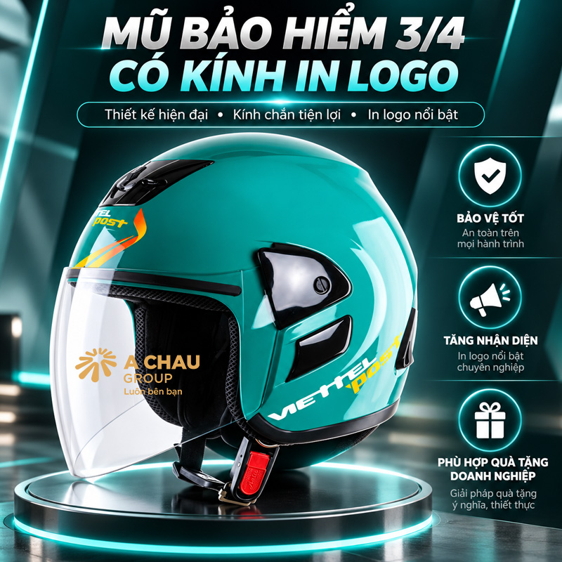 Mũ bảo hiểm 3/4 in logo cho doanh nghiệp ở Long An