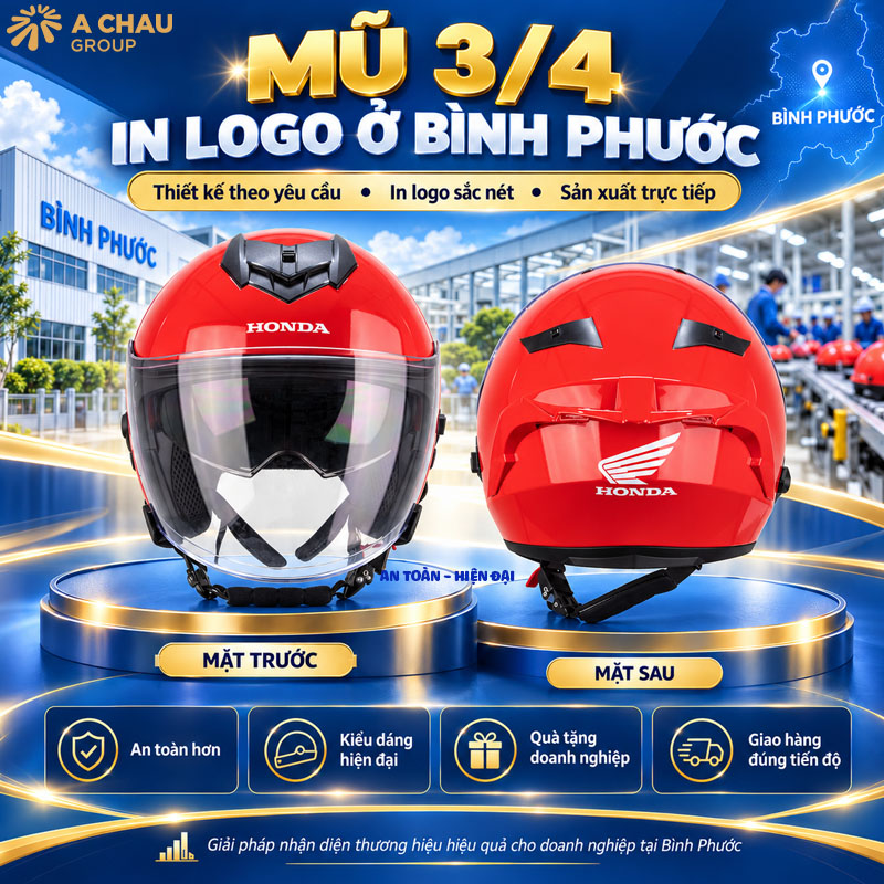 Nón bảo hiểm in logo ở bình phước dòng 3/4 cho doanh nghiệp