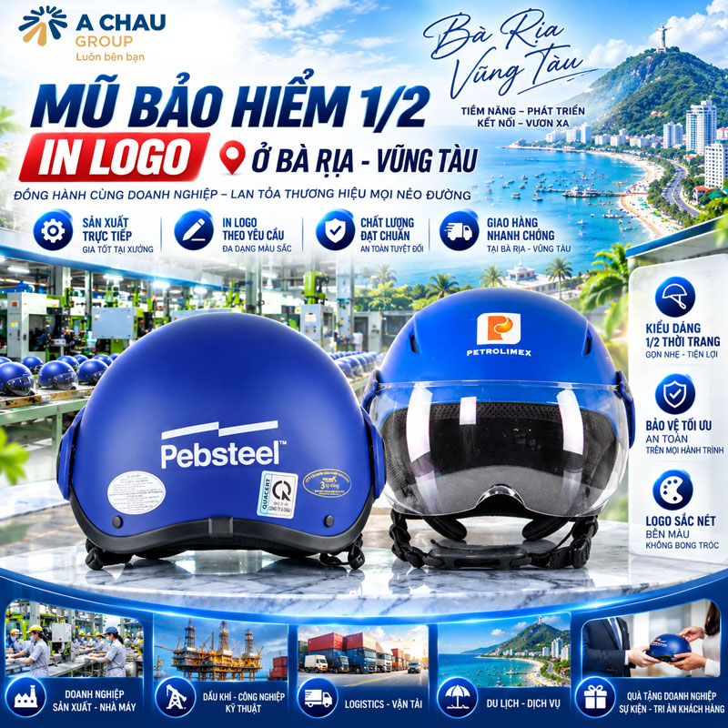 Mũ bảo hiểm nửa đầu in logo ở Bà Rịa Vũng Tàu 