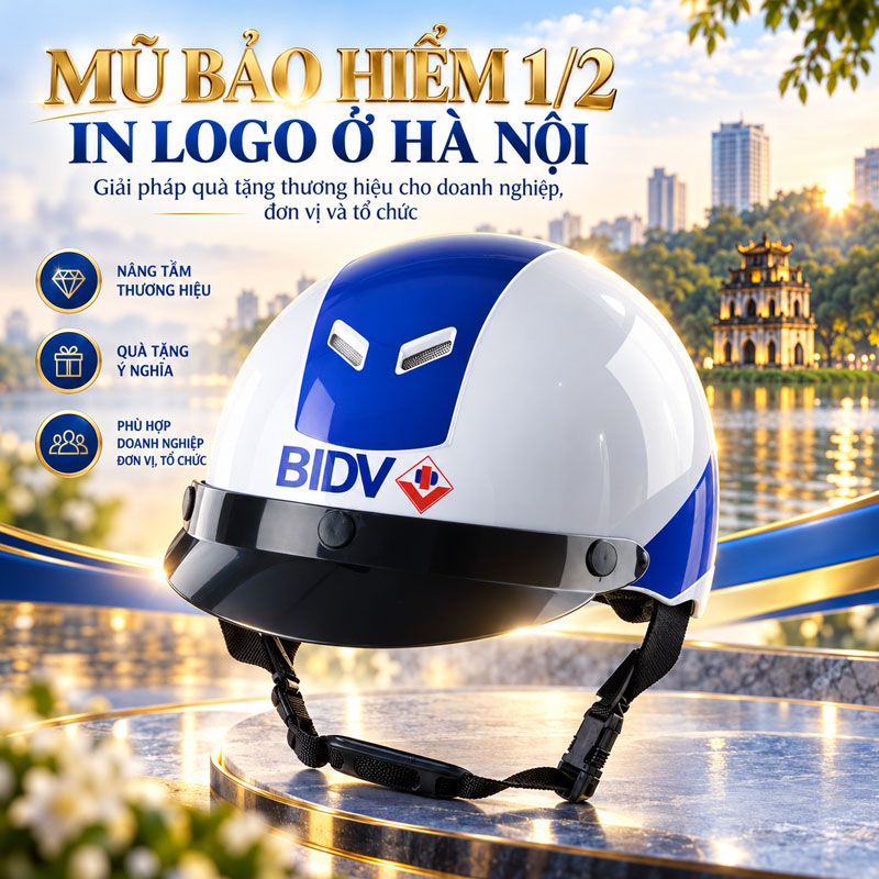 Mũ bảo hiểm nửa đầu in logo ở Hà Nội