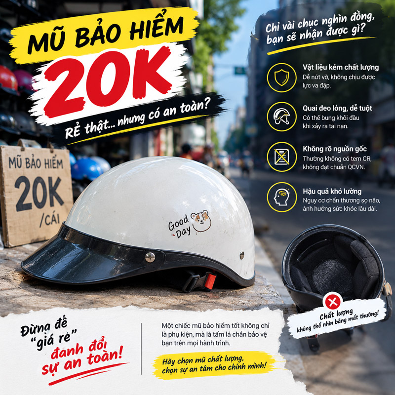 Vì sao mũ bảo hiểm 20k có thể rẻ đến bất ngờ?