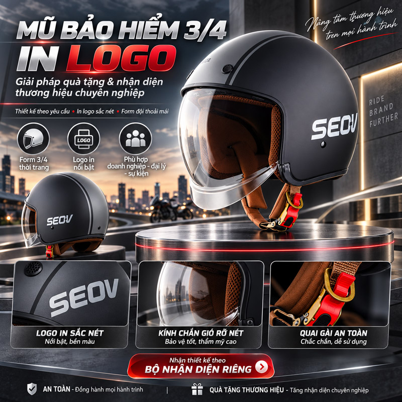 Mũ bảo hiểm 3/4 đầu in logo