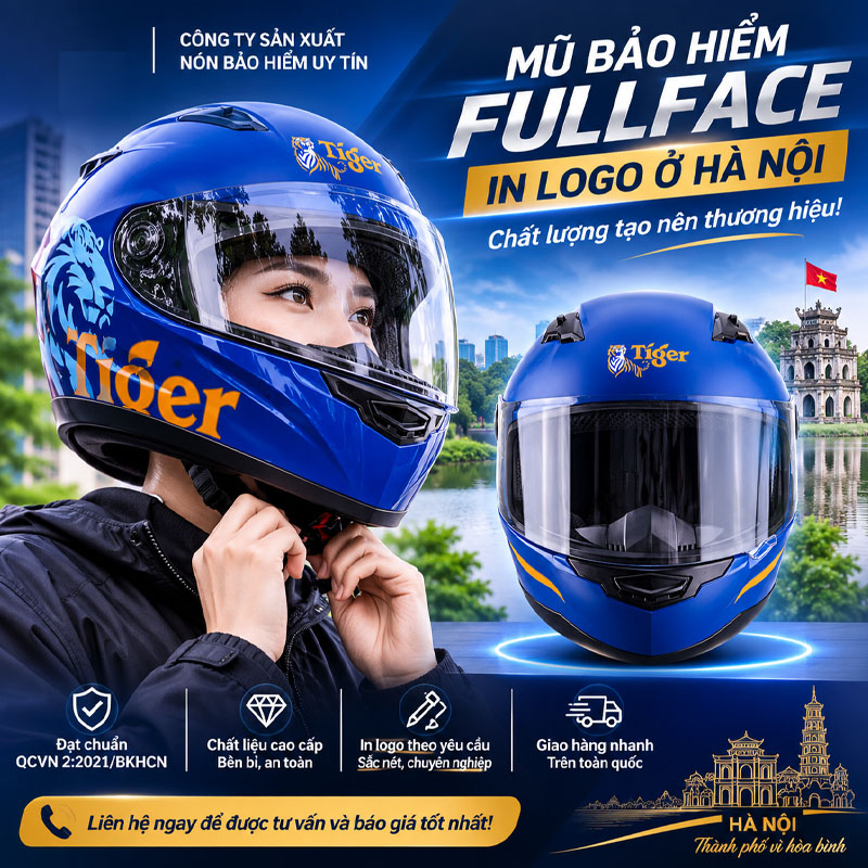 Mũ bảo hiểm fullface in logo ở Hà Nội
