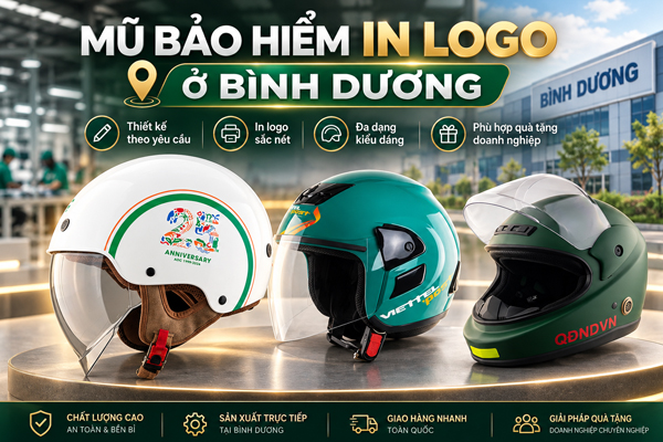 Mũ bảo hiểm in logo ở bình dương theo yêu cầu doanh nghiệp