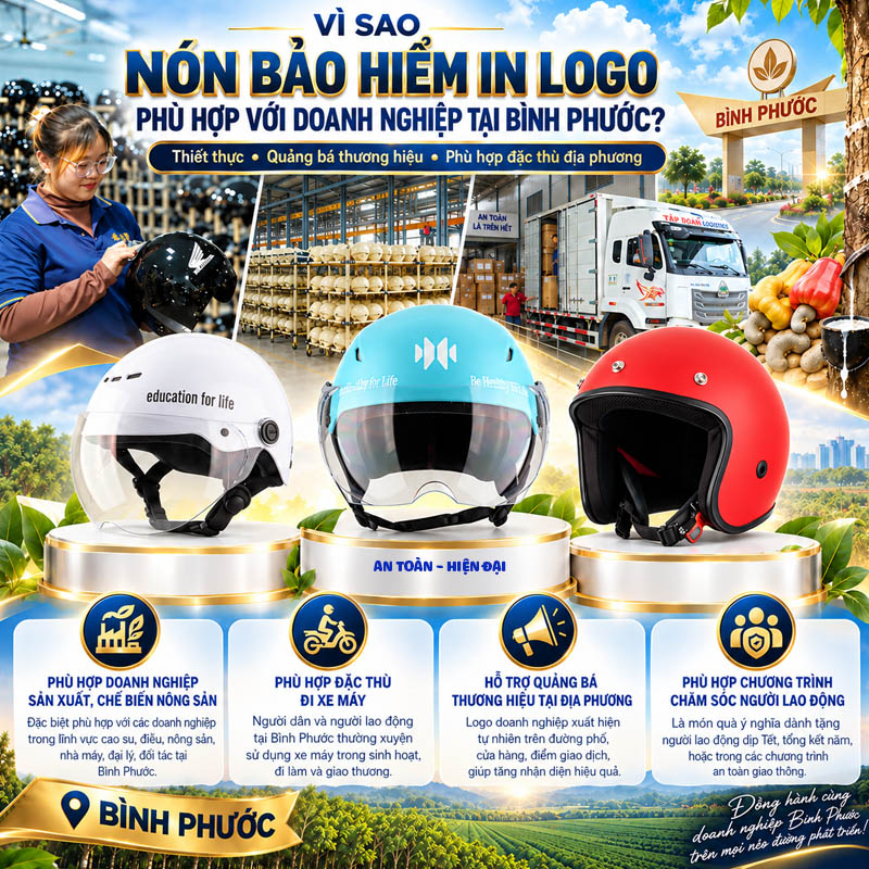 Nón bảo hiểm in logo phù hợp với doanh nghiệp tại khu vực Bình Phước