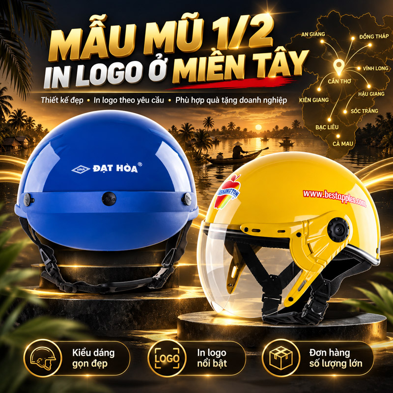 Mũ bảo hiểm in logo ở các tỉnh miền Tây dòng 1/2