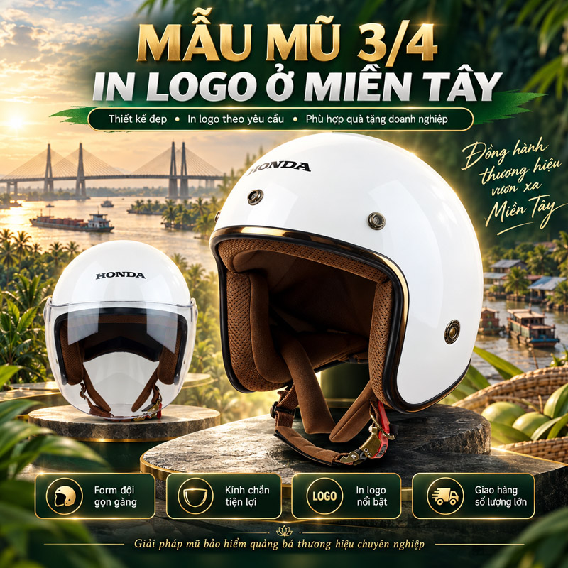 Mũ bảo hiểm in logo ở các tỉnh miền Tây dòng 3/4